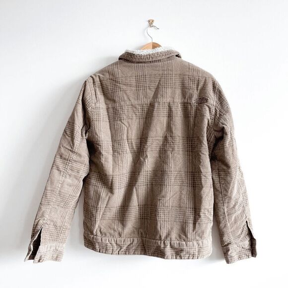 Billabong Mens Sherpa Lined Corduroy Plaid Trucker Jacket Beige Size Large - Picture 2 of 7